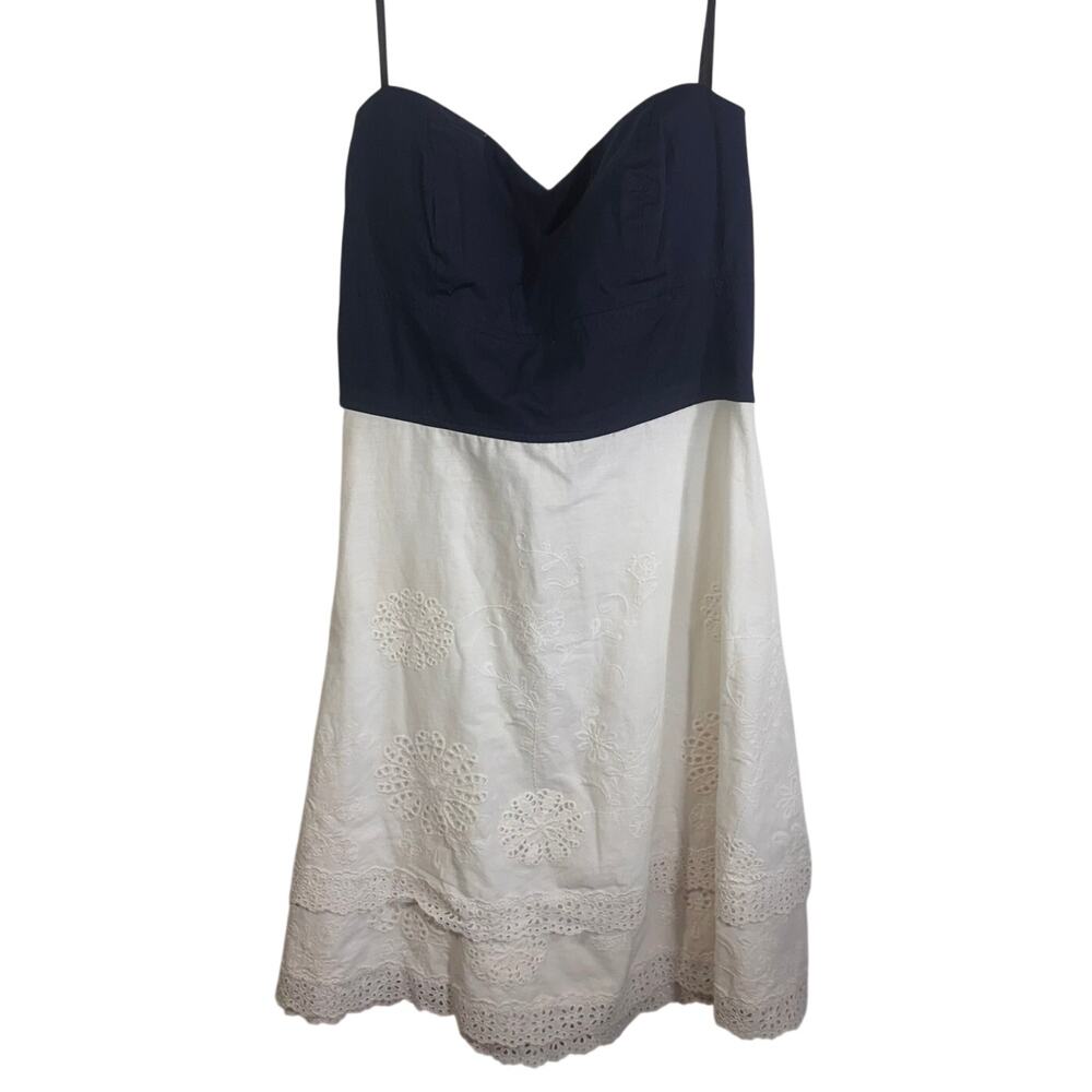 B Smart Navy White Strapless Dress Eyelet Cotton Fit Flare 11/12 NWT